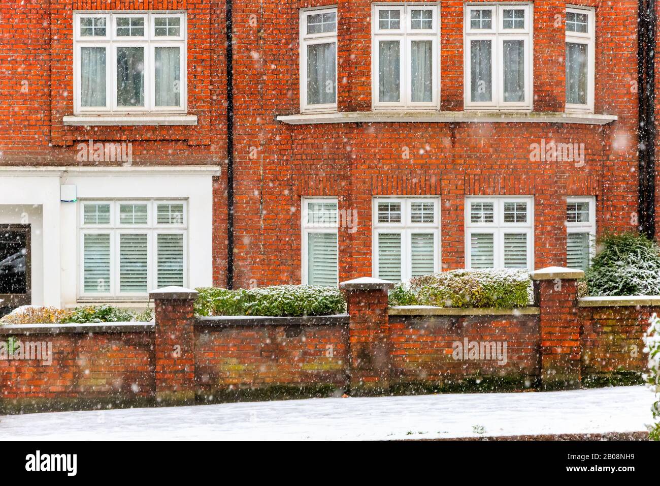 Winter snow on a London street around West Hampstead area Stock Photo