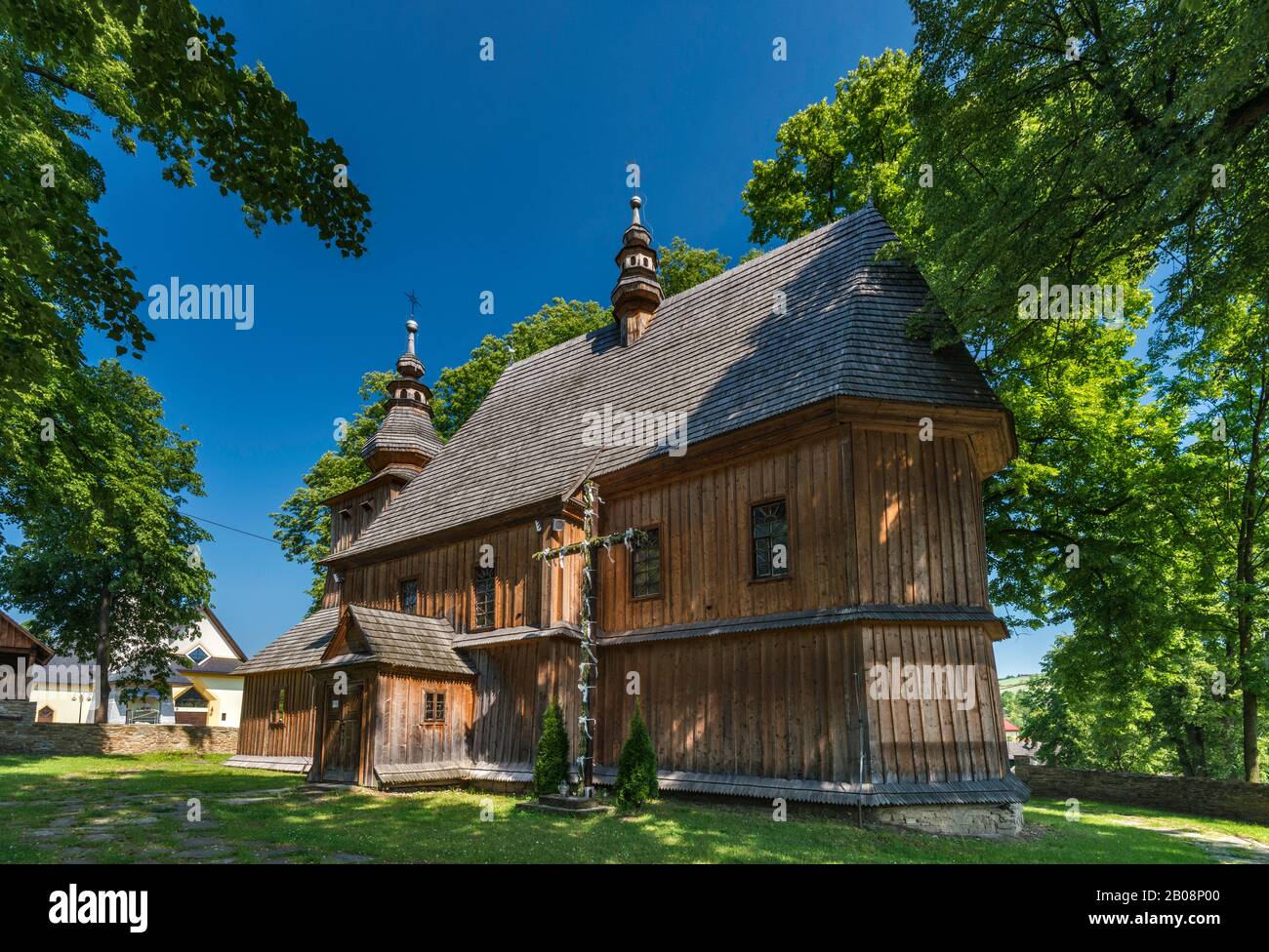 Our Lady of the Rosary Church, 1527, log building, Roman Catholic, in village of Przydonica, Roznow Foothills, Western Carpathians, Malopolska, Poland Stock Photo