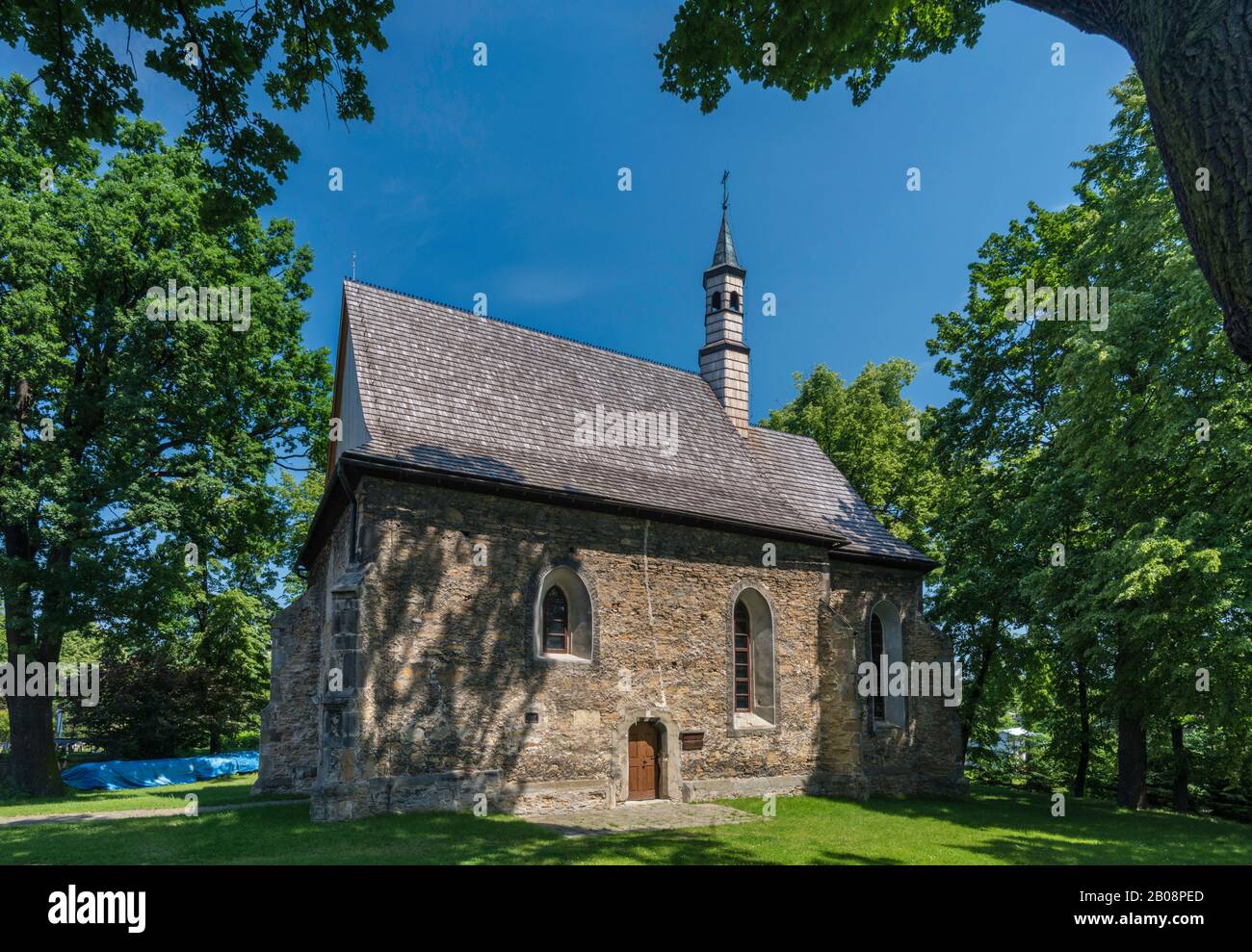 Saint Sophia Church, 15th century, late Gothic style, Roman Catholic, in Bobowa, Beskidian Foothills, Western Carpathians, Malopolska, Poland Stock Photo