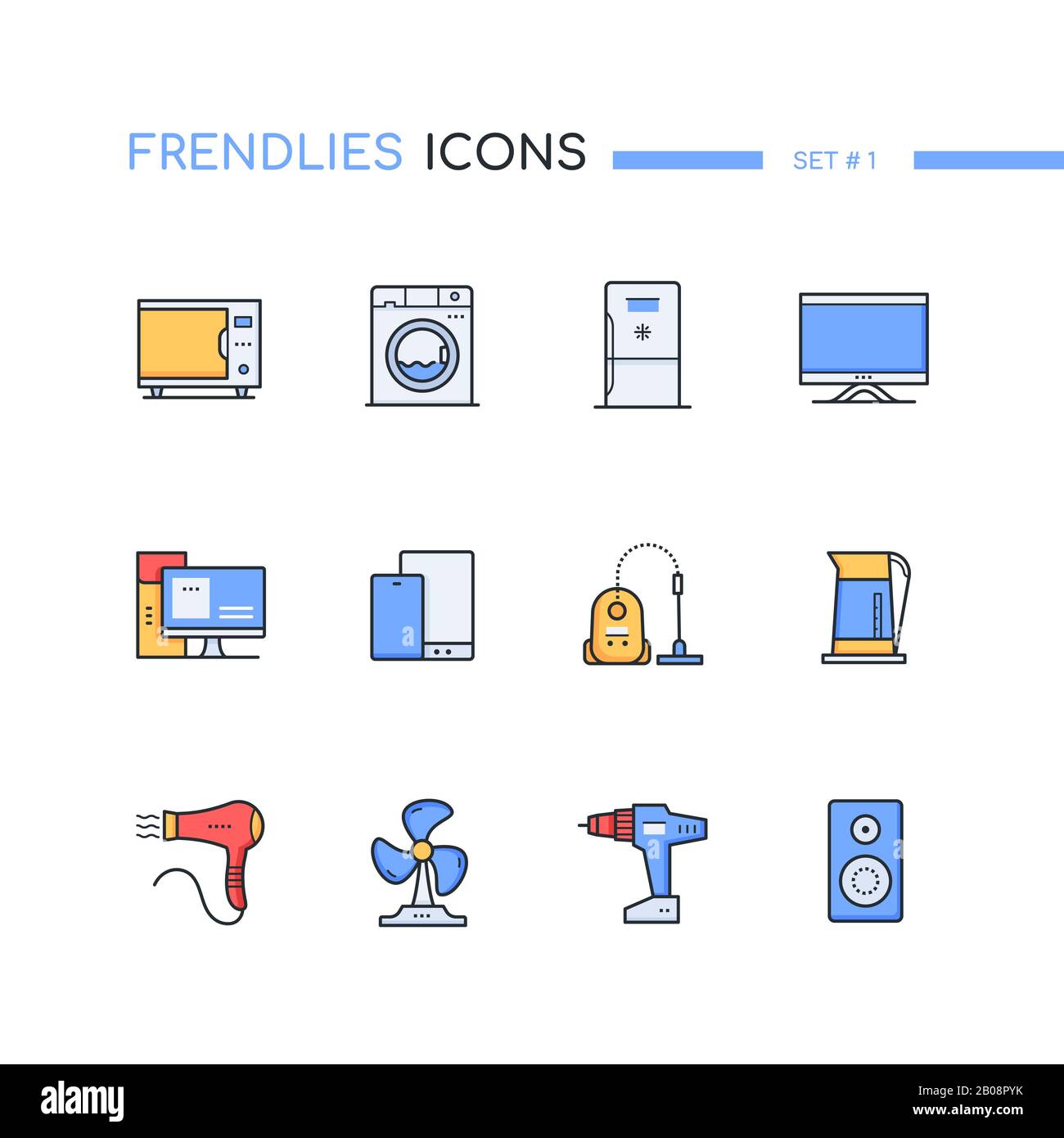 Household and office appliances computers - line design style icons set ...