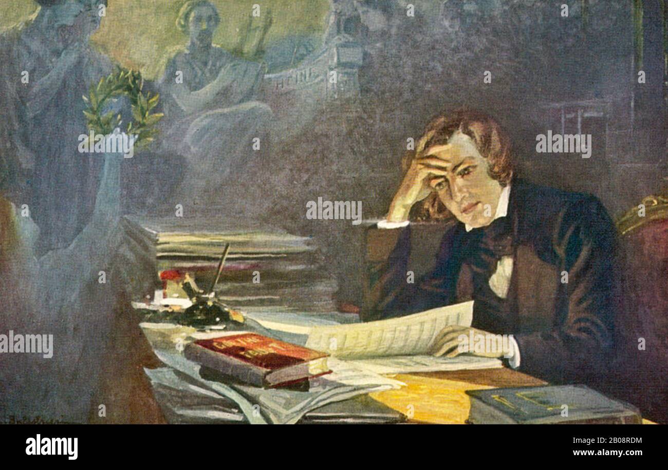 ROBERT SCHUMANN (1810-1856) German composer and pianist working on the  score for his Dichterliebe watched over by the spirit of Heinrich Heine  Stock Photo - Alamy