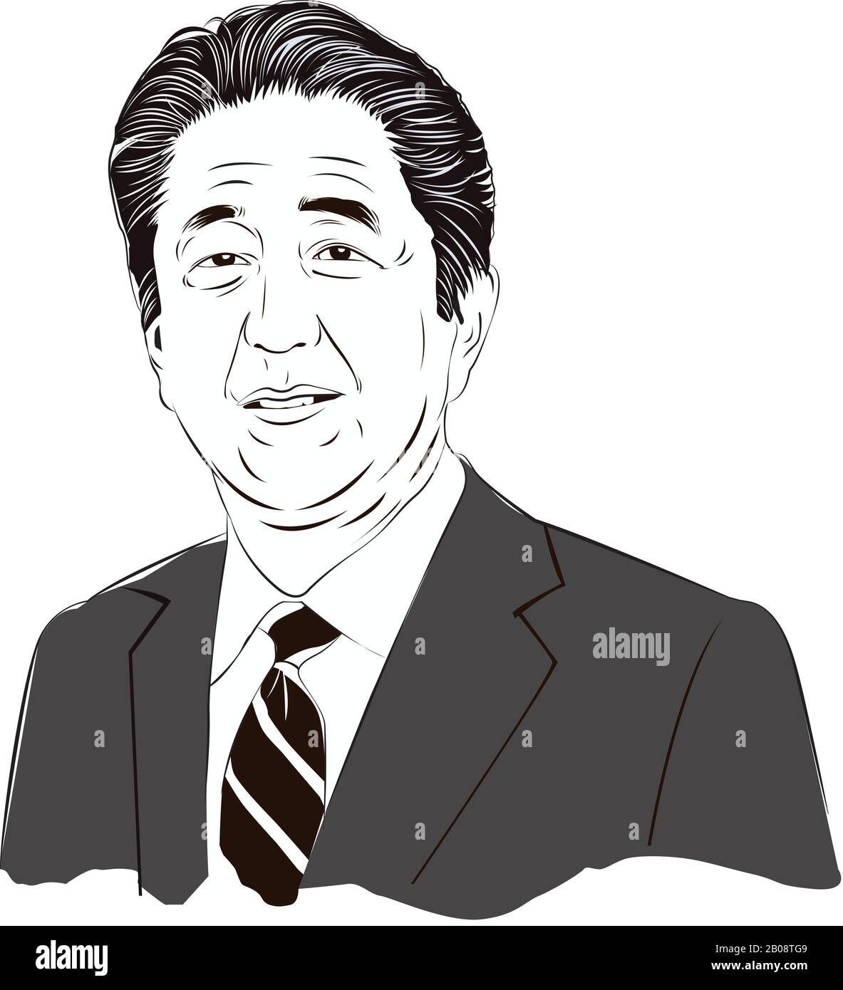 Shinzo Abe  Prime Minister of Japan, Abe is also currently the president of the conservative Liberal Democratic Party, line art of shinzo abe, Stock Vector