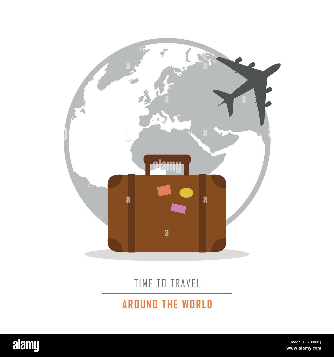 time to travel around the world with suitcase and plane vector illustration EPS10 Stock Vector
