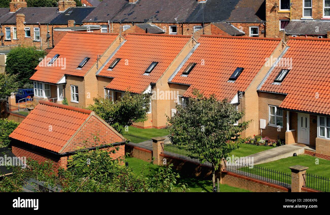 Elevated view of row of town houses in Scarborough, England. Stock Photo