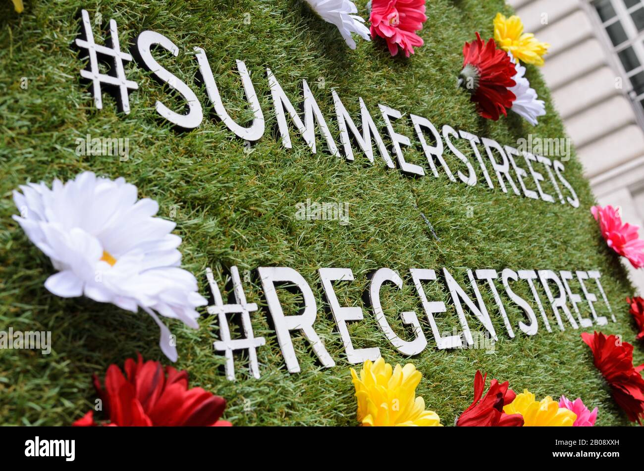 Floral signage for the Summer Streets festival in Regent Street, London, England Stock Photo