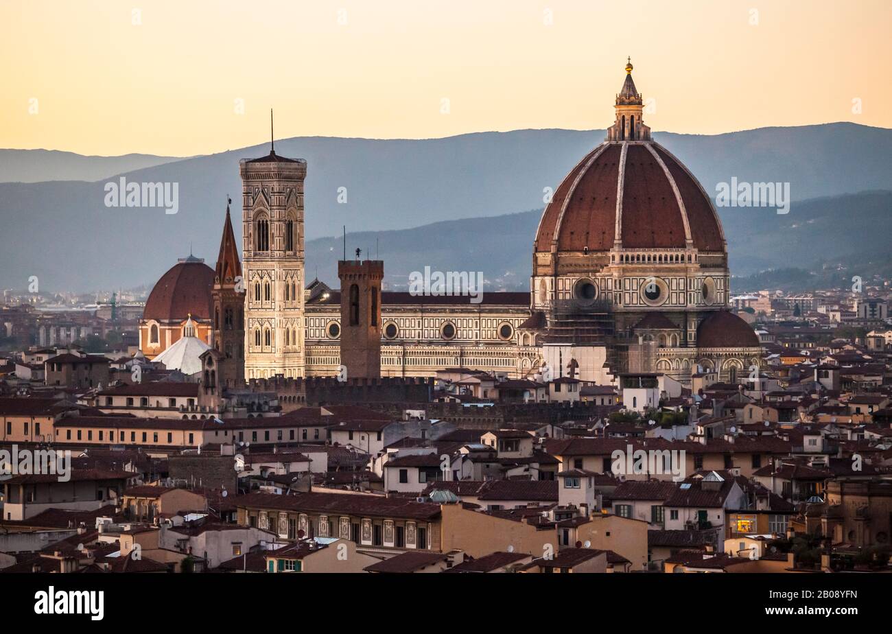 The Duomo or Florence Cathedral rising above the city of Florence, Italy. Stock Photo