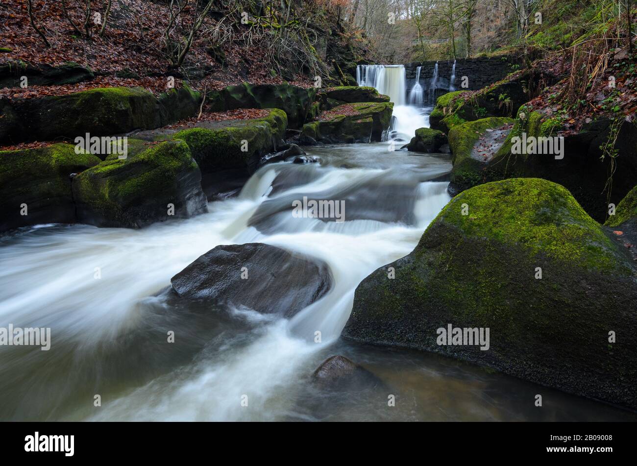 Waterfall in the River Spodden in Healey Dell Nature Reserve in Rochdale,Lancashire, England, United Kingdom. Stock Photo