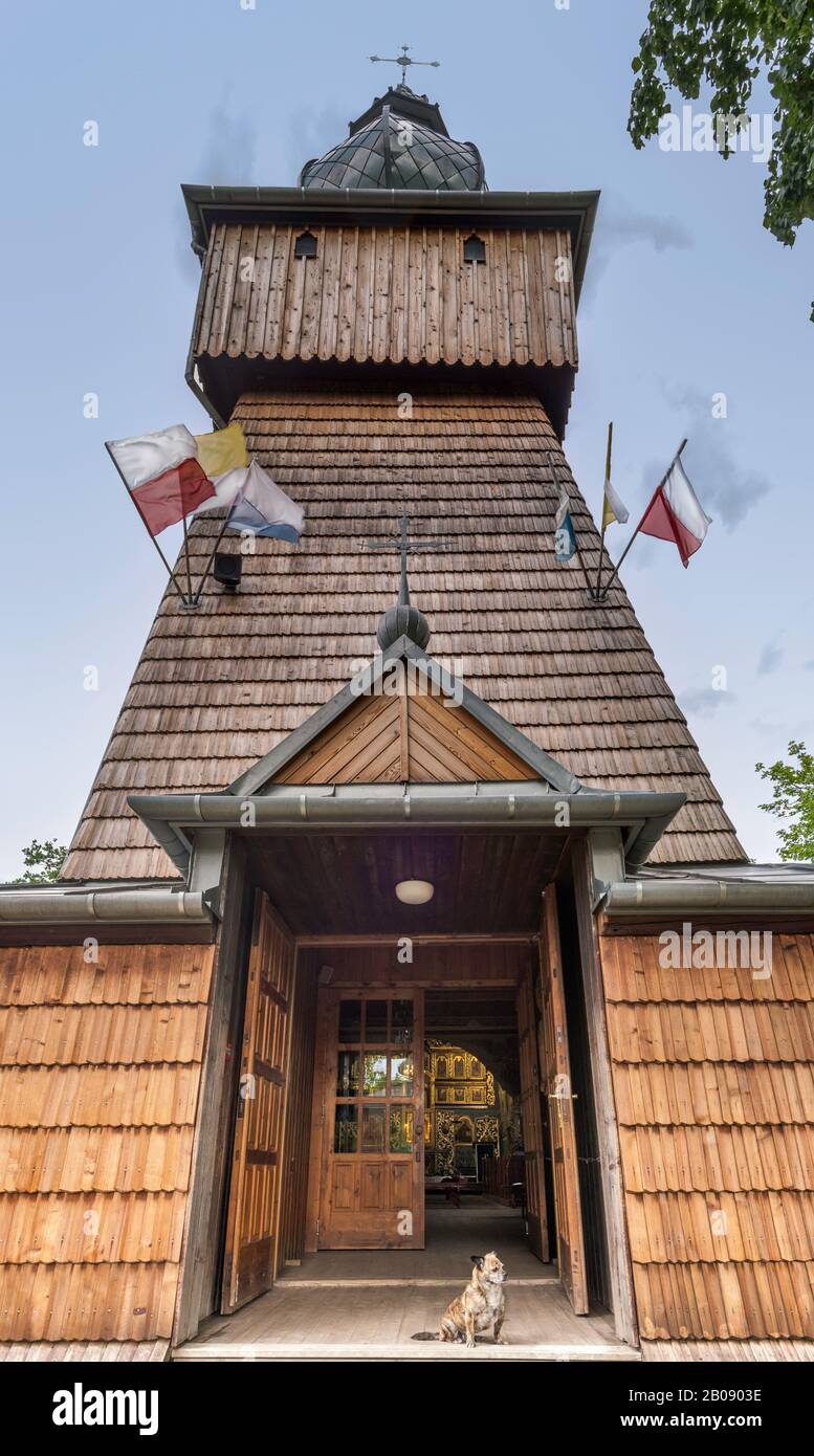 St Demetrius Church, log building covered with shingles, Greek Catholic, now Roman Catholic, village of Binczarowa, Lower Beskids, Malopolska, Poland Stock Photo