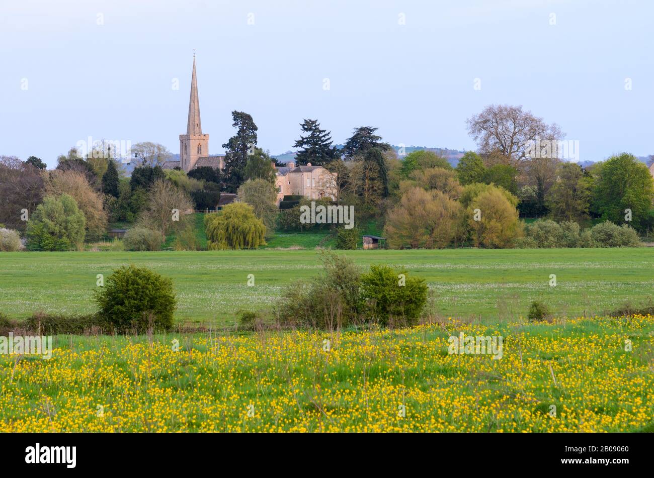 St Giles Church and the Tithe Barn in Bredon, Worcestershire, England, UK Stock Photo