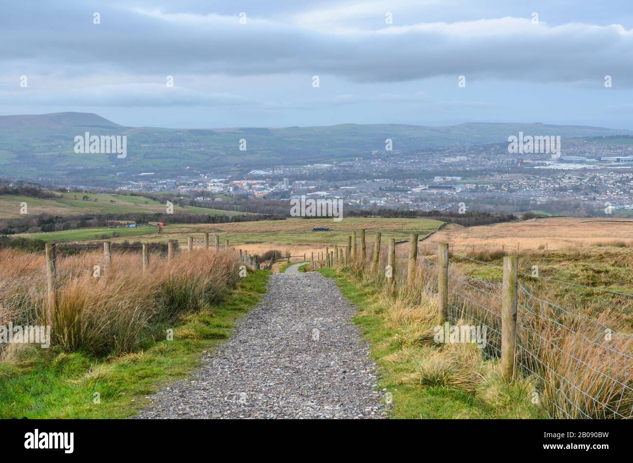 The view over Burnley in Lancashire, England from Crown Point Stock Photo
