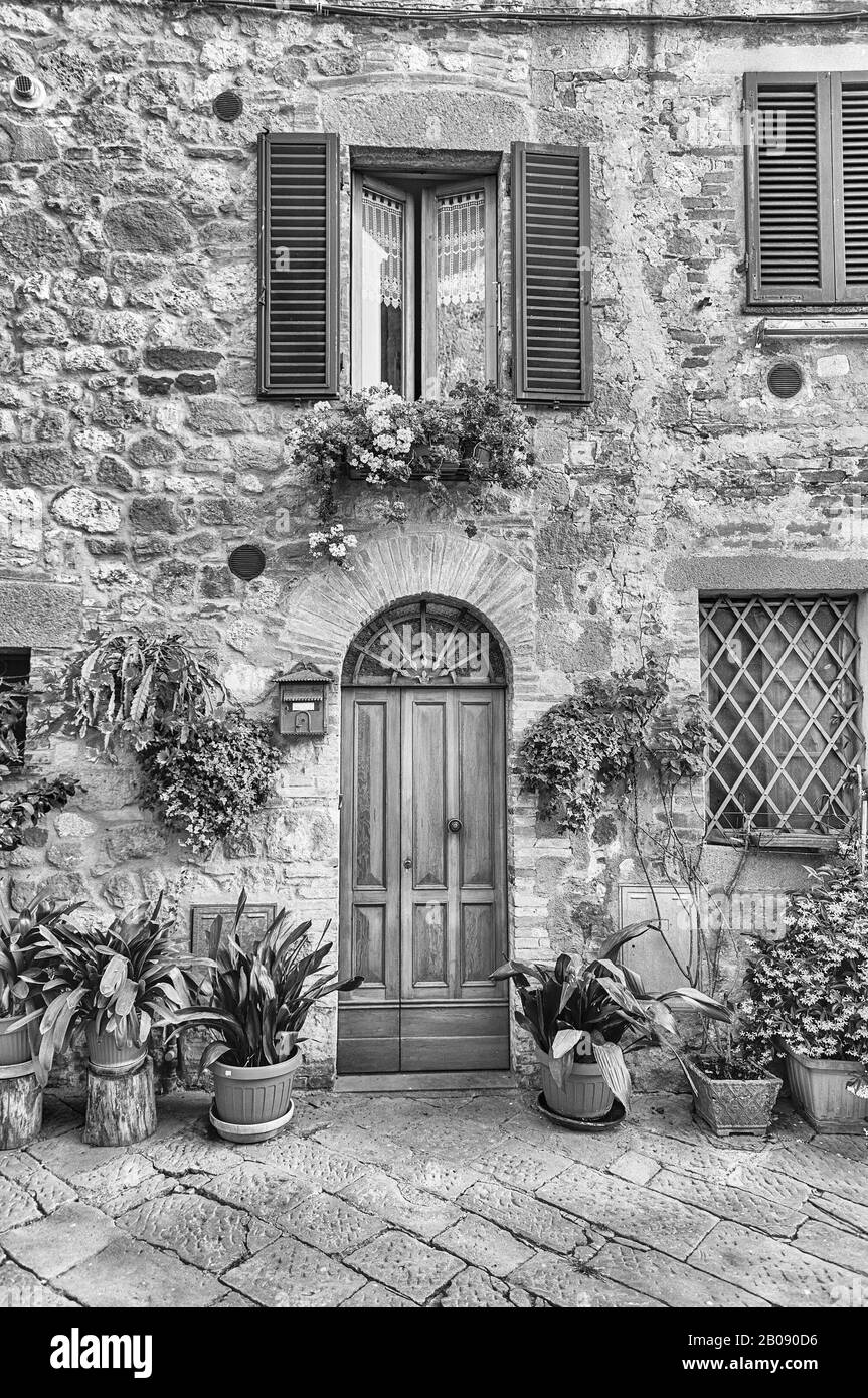 Medieval scenic streets in the town of Pienza, province of Siena ...