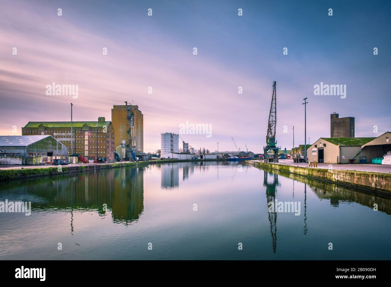 Sharpness docks in Gloucestershire is one of the most inland in Britain and began as a basin giving access to the Gloucester and Sharpness Canal. Stock Photo