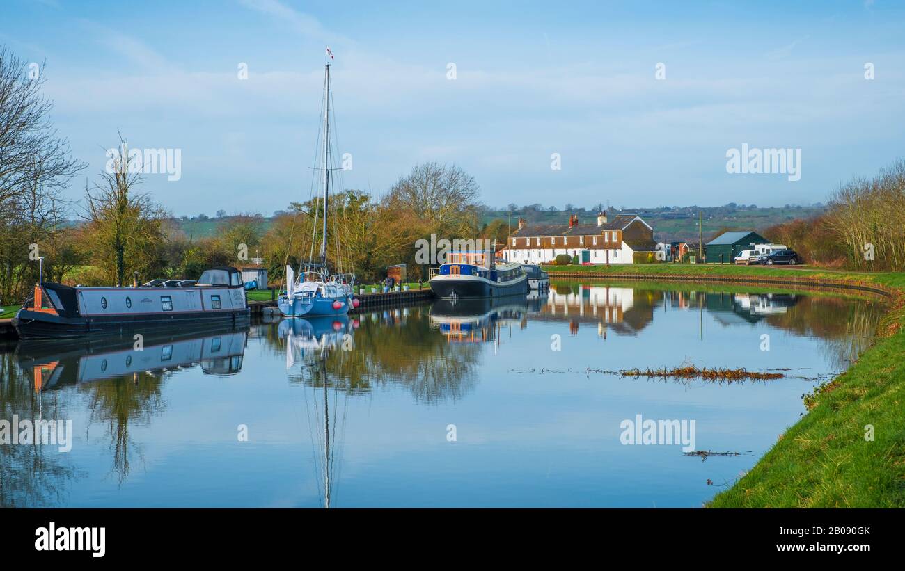 Boats on the Gloucester and Sharpness Canal. Stock Photo