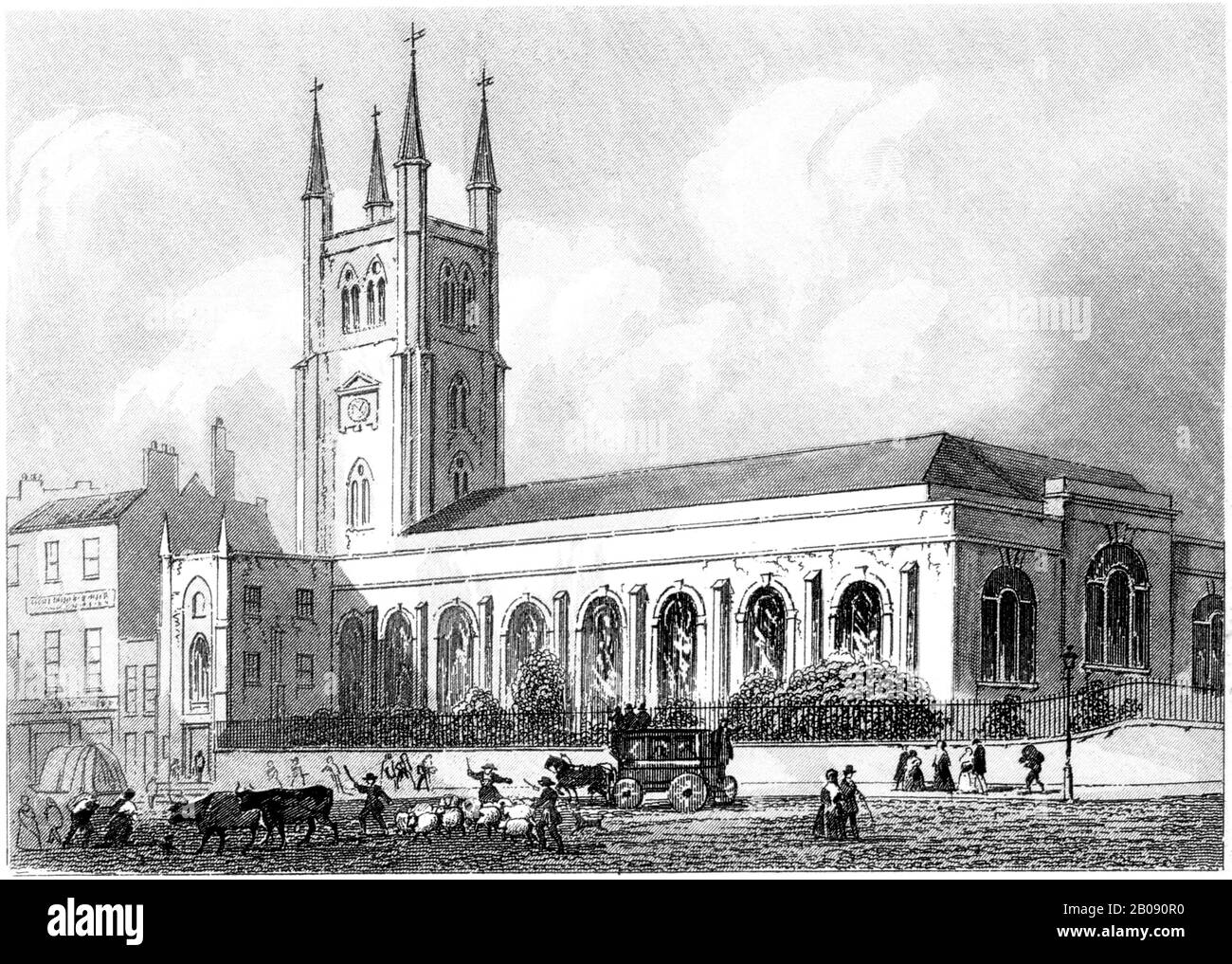 An engraving of St Sepulchre, London scanned at high resolution from a book printed in 1851. This image is believed to be free of all copyright. Stock Photo