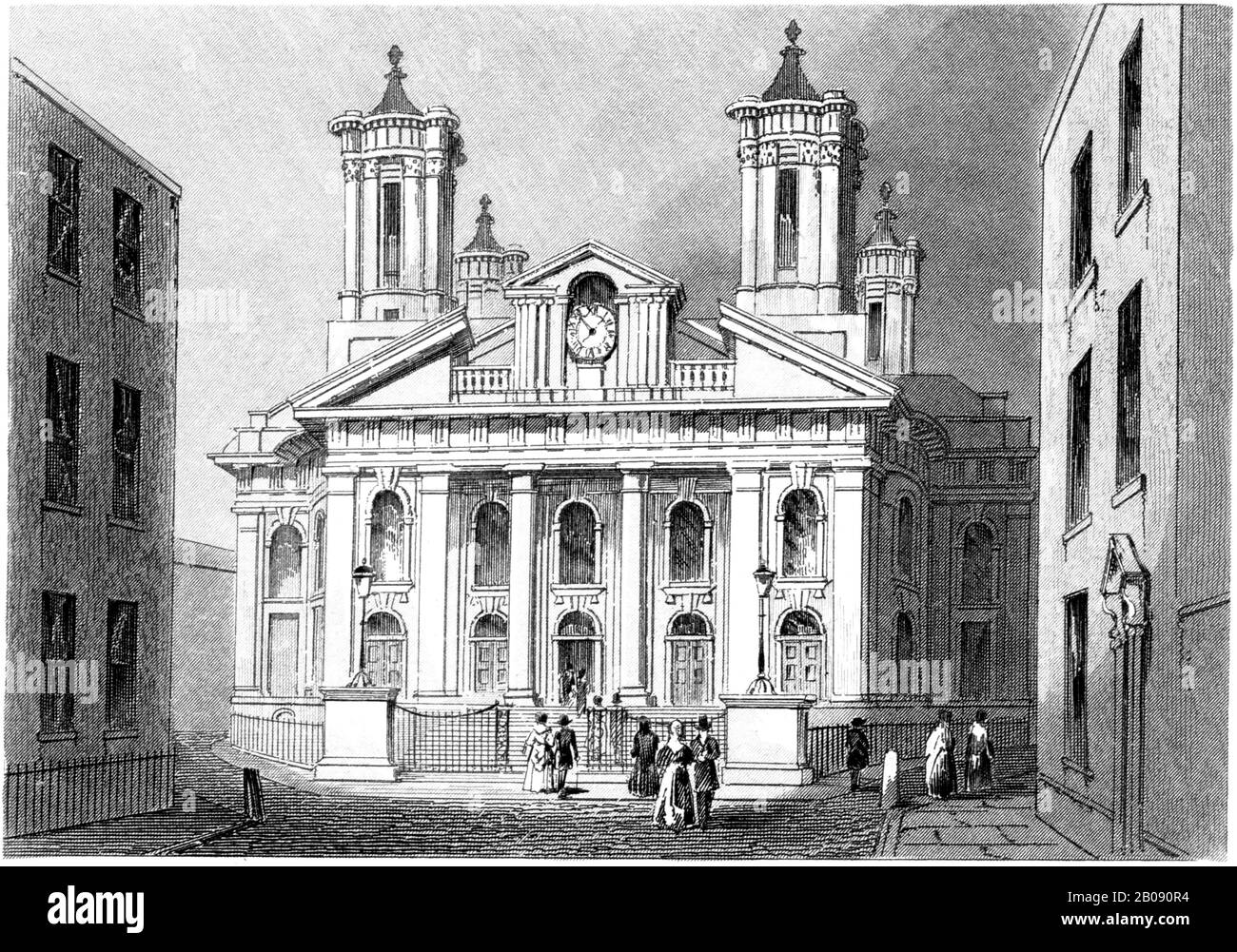 Engraving of St Johns Westminster, London scanned at high resolution from a book printed in 1851. This image is believed to be free of all copyright. Stock Photo