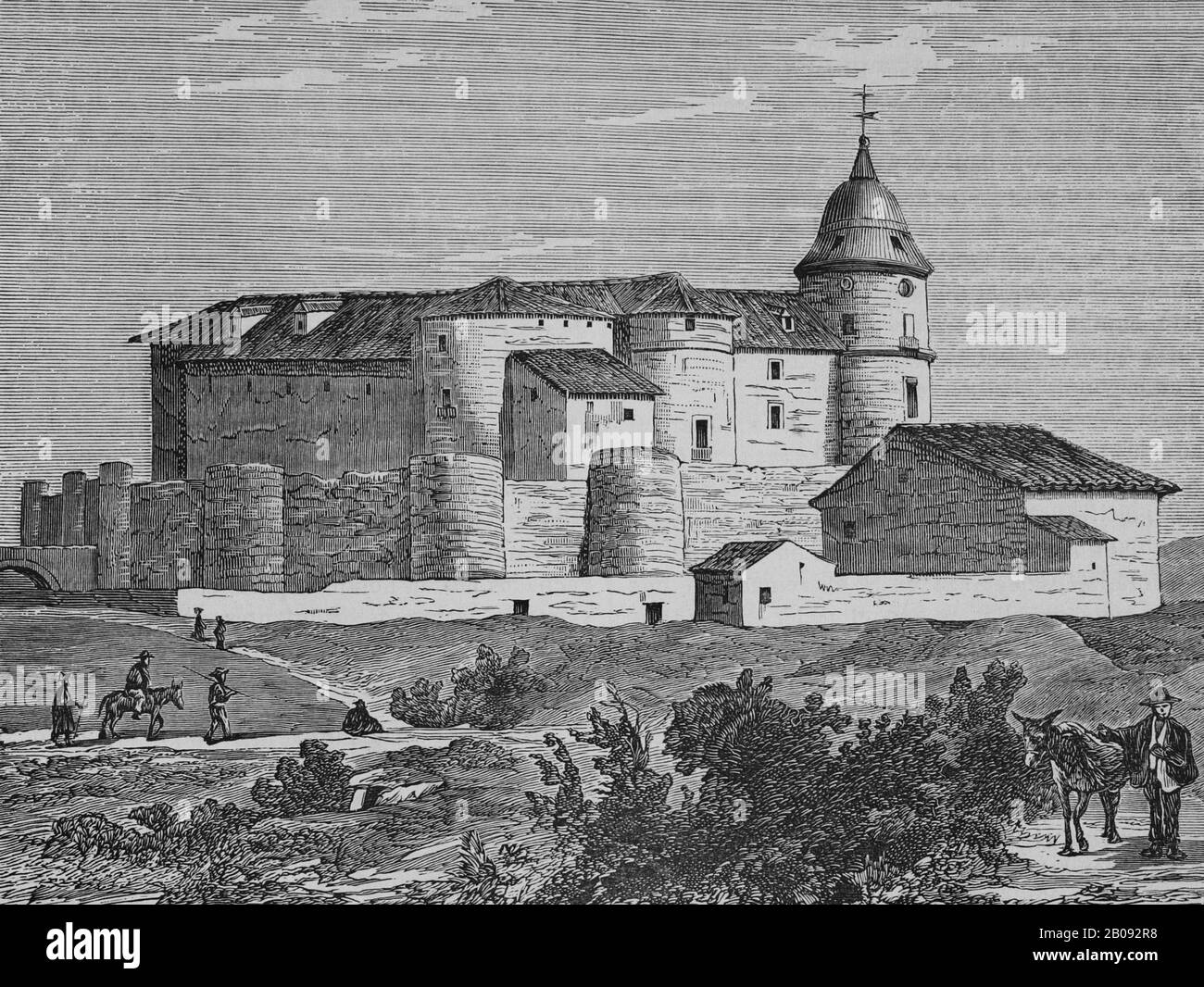 Spain, Valladolid province. Castle of the Archive of Simancas. It was built in the 15th, 16th and 17 th centuries by the Admirals of Castile, the Enriquez family. Engraving by Sierra, 19th century. Cronica General de España, Historia Ilustrada y Descriptiva de sus Provincias. Asturias and Leon. Stock Photo