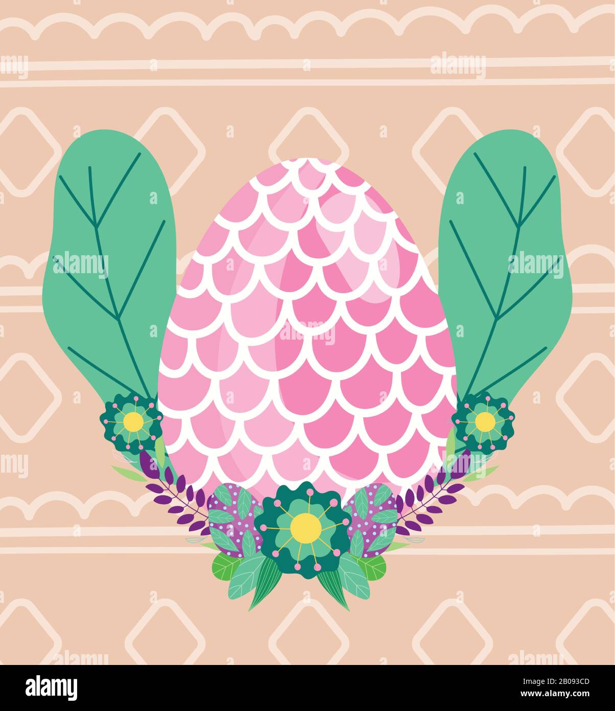 https://c8.alamy.com/comp/2B093CD/happy-easter-egg-decorated-with-shape-of-fish-scales-flowers-color-background-vector-illustration-2B093CD.jpg