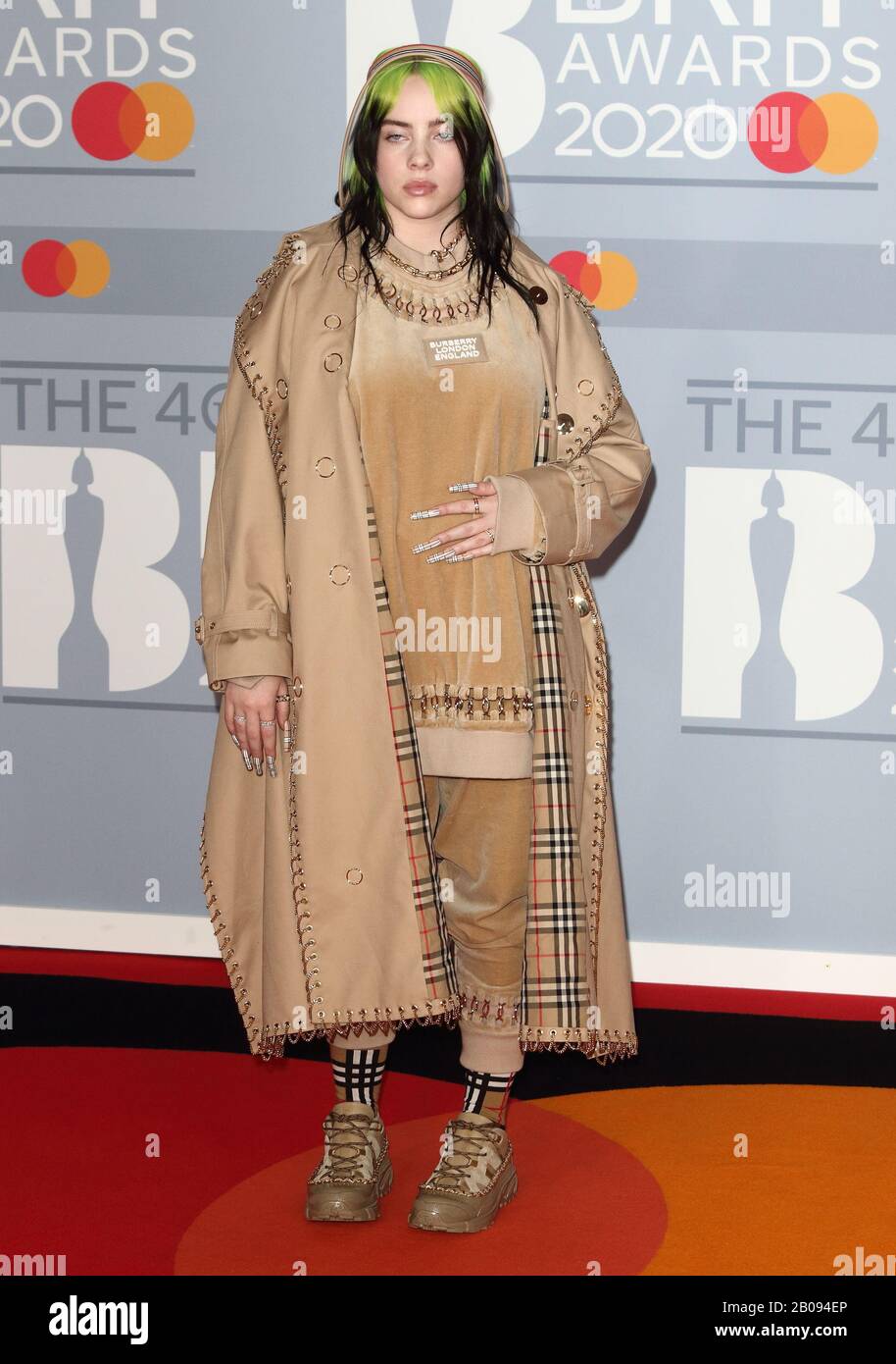 Billie Eilish attends the 40th Brit Awards Red Carpet arrivals at The O2 Arena in London. Stock Photo