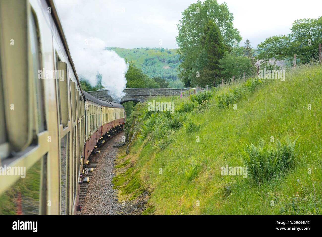 Railway riding Haverthwaite railway in Lake District, UK Stock Photo