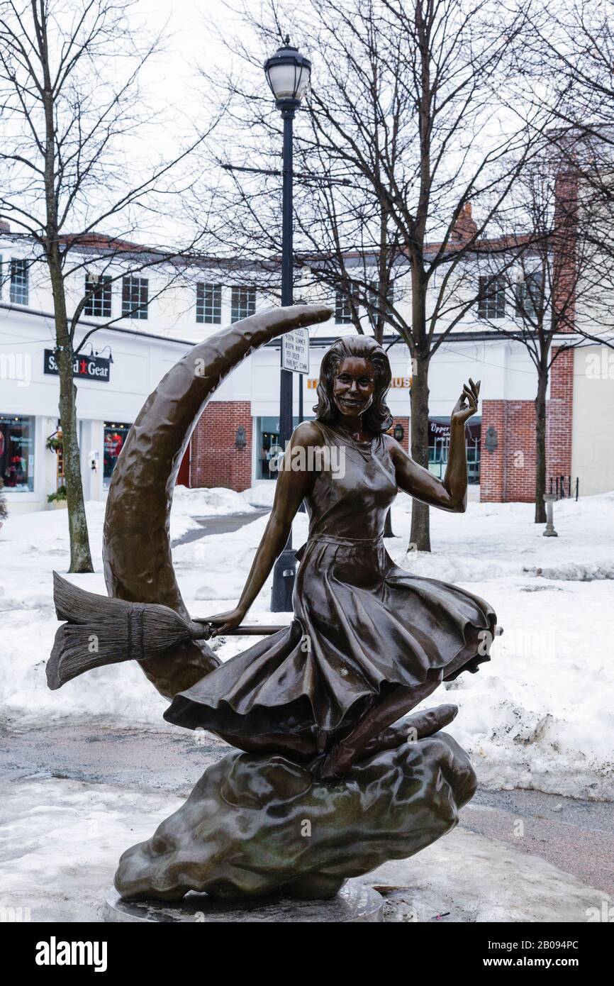 Bewitched TV Land Statue in Salem, Massachusetts during the winter months Stock Photo Alamy
