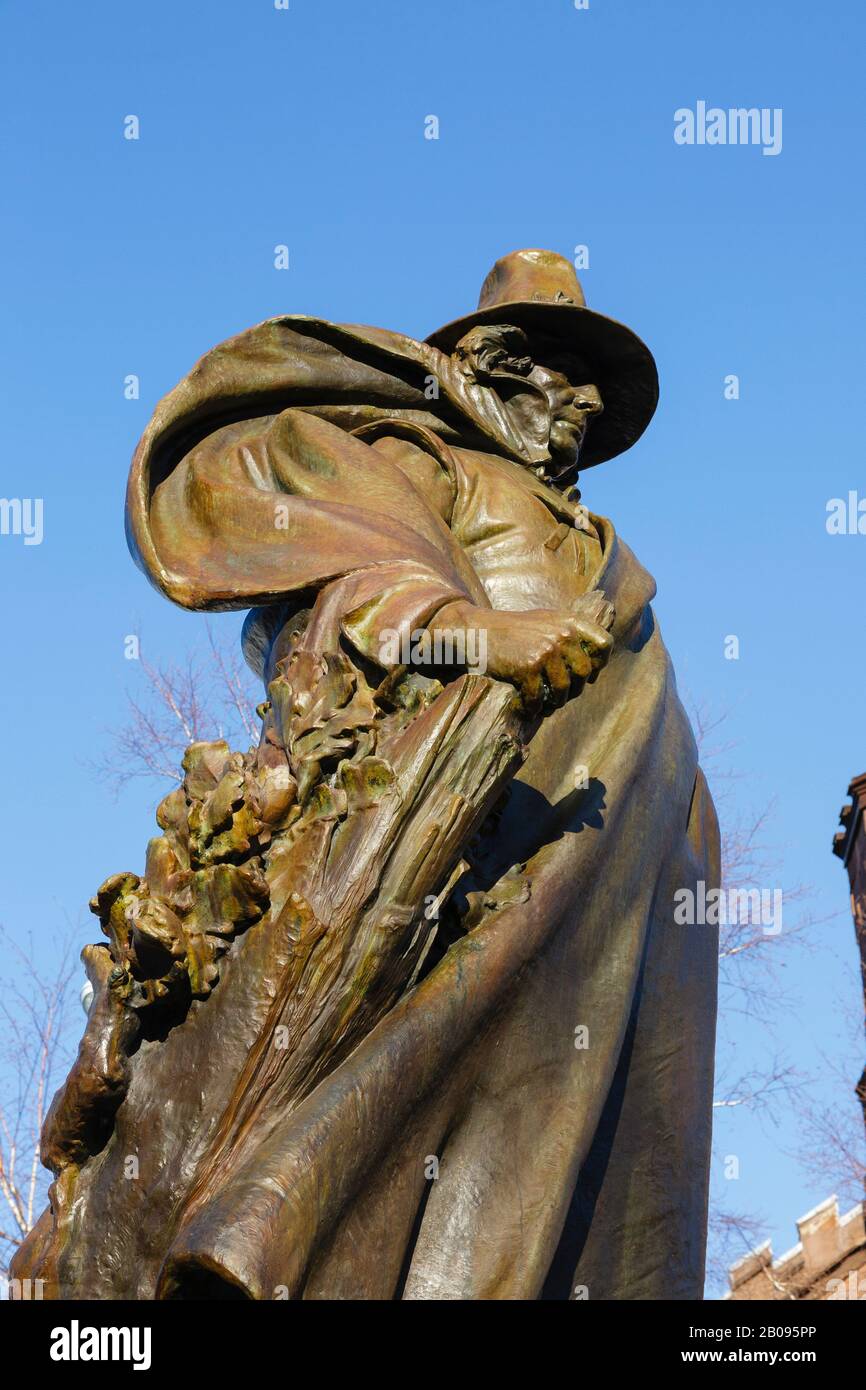 The statue of Roger Conant, the founder of Salem, in front of the Salem Witch Museum in Salem