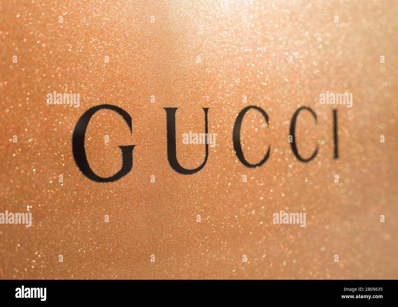 Munich, Germany - Dec 5th, 2019: Gucci clothing brand logo. Stock Photo