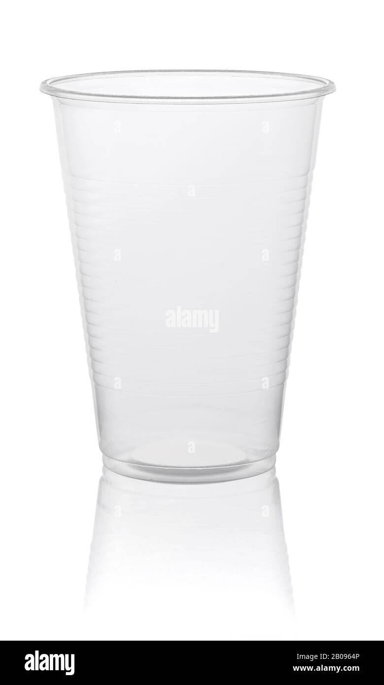 empty plastic transparent disposable cup, isolated on white background with clipping path Stock Photo