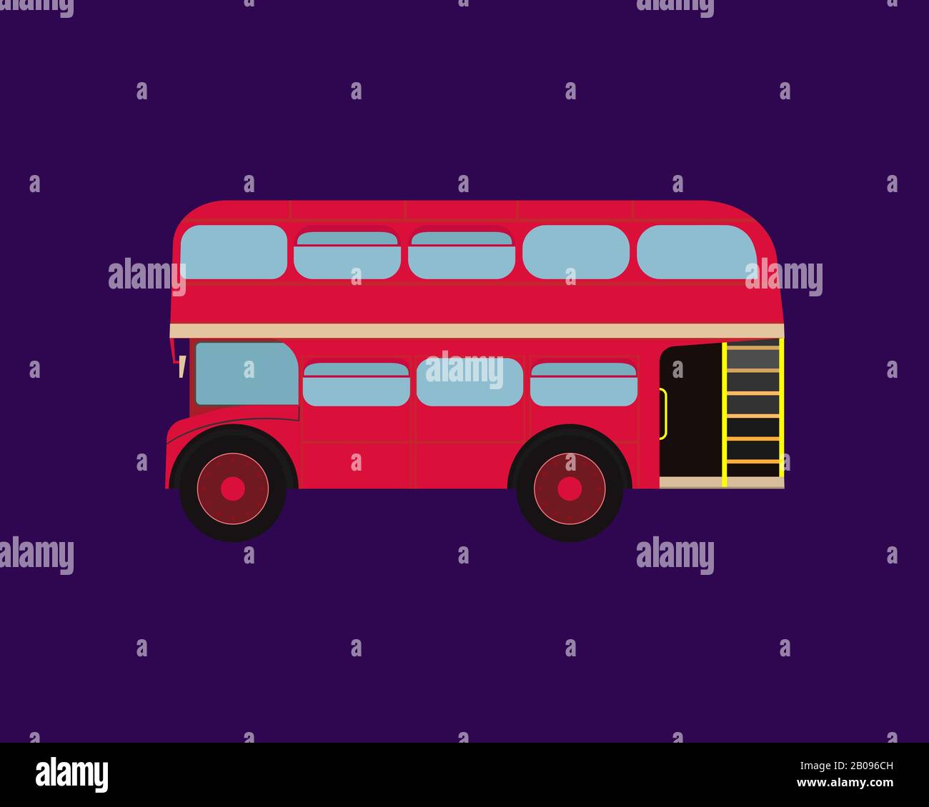 Classic English double-decker bus. Blue isolated background. Stock Vector