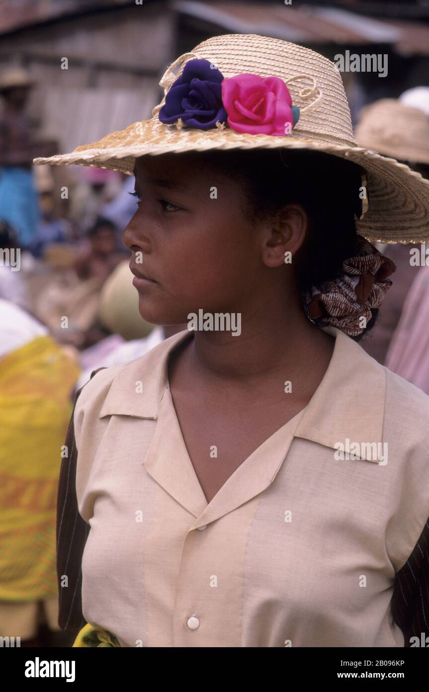 Portrait of a teenage girl during a visit to the local farmers market in Mananjary in eastern Madagascar Stock Photo
