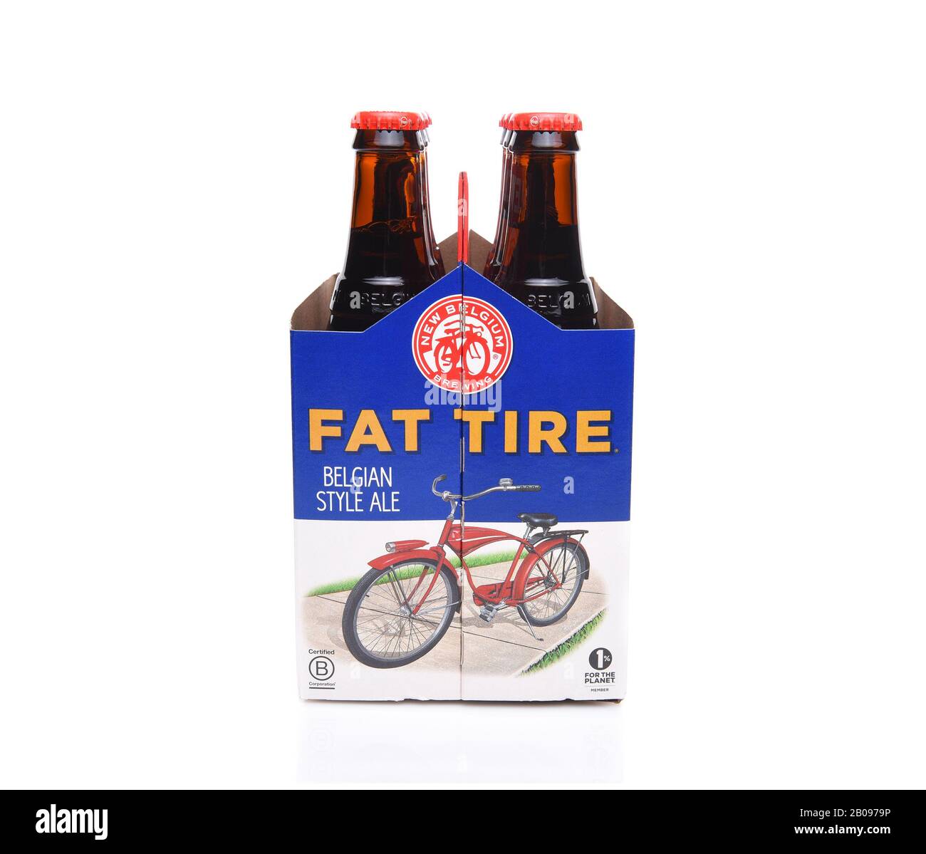 IRVINE, CALIFORNIA - December 14, 2017: Fat Tire Amber Ale. 6 Pack of of Fat Tire Amber Ale from the New Belgium Brewing Company, of Fort Collins, Col Stock Photo
