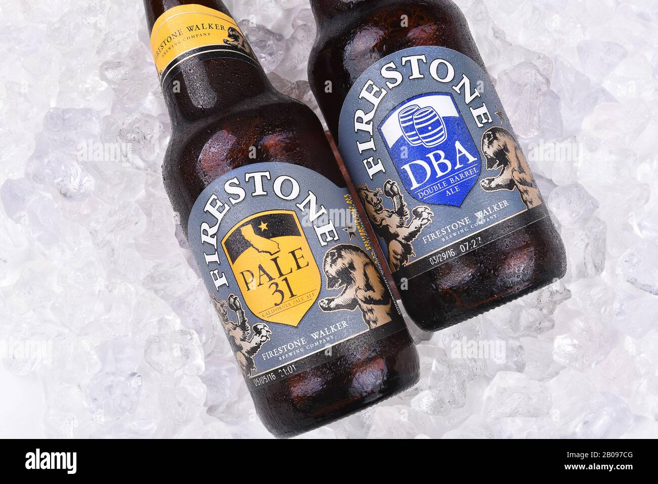 IRVINE, CALIFORNIA - AUGUST 26, 2016: Firestone Ales on Ice.f Firestone Walker is Californias fourth largest craft brewery and is known for producing Stock Photo