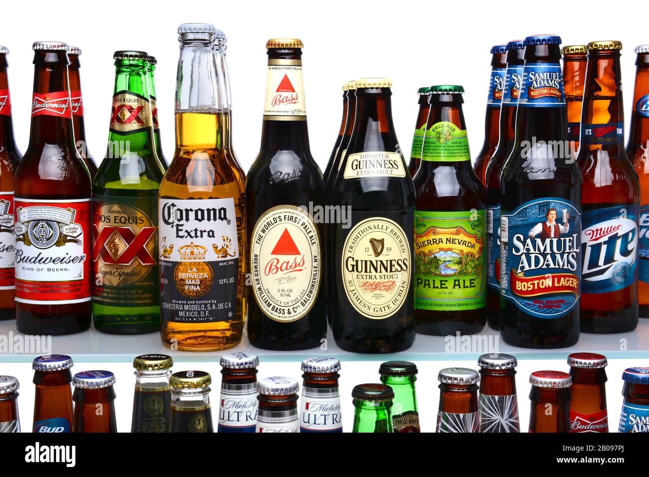 IRVINE, CA - MAY 25, 2014: A variety of beer brands on shelves. Many brands including domestic and import beers are shown including, Corona, Guinness, Stock Photo