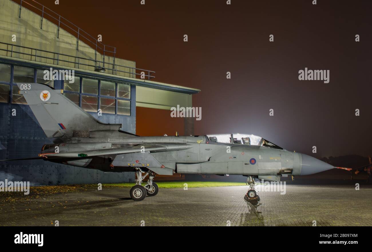 Night Shoot of tornados and jaguar aircraft at Raf Cosford. Stock Photo