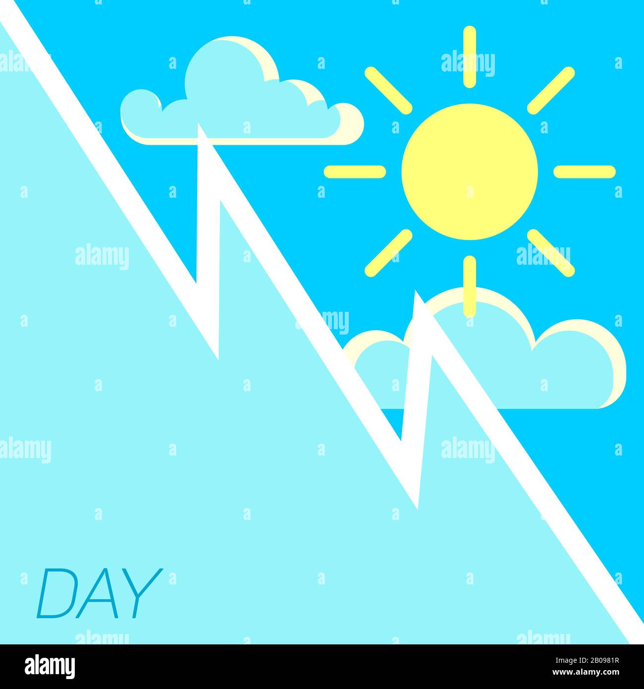 Vector blue sky and sun day concept. Illustration of sun and cloud Stock Vector