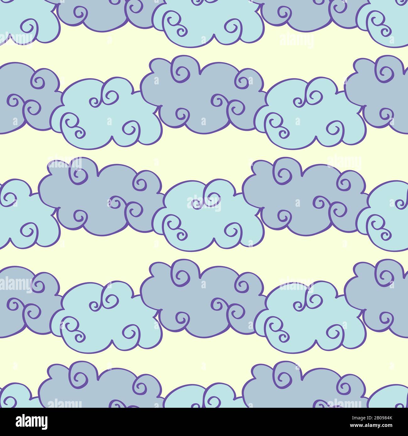 Pastel colored vector hand drawn clouds seamless pattern. Background color weather illustration Stock Vector