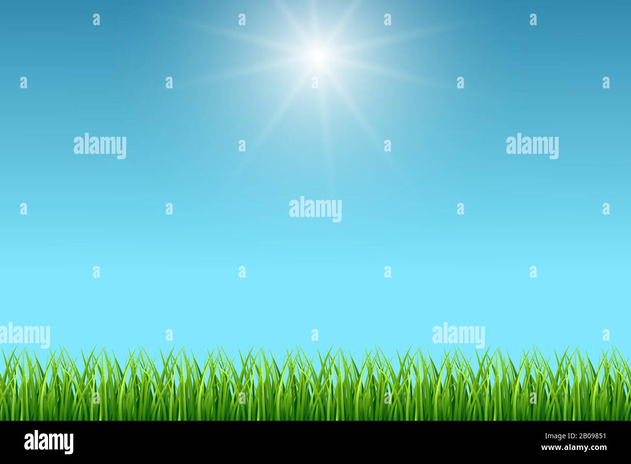 Clean blue sky and green grass vector background. Summer fresh season ...