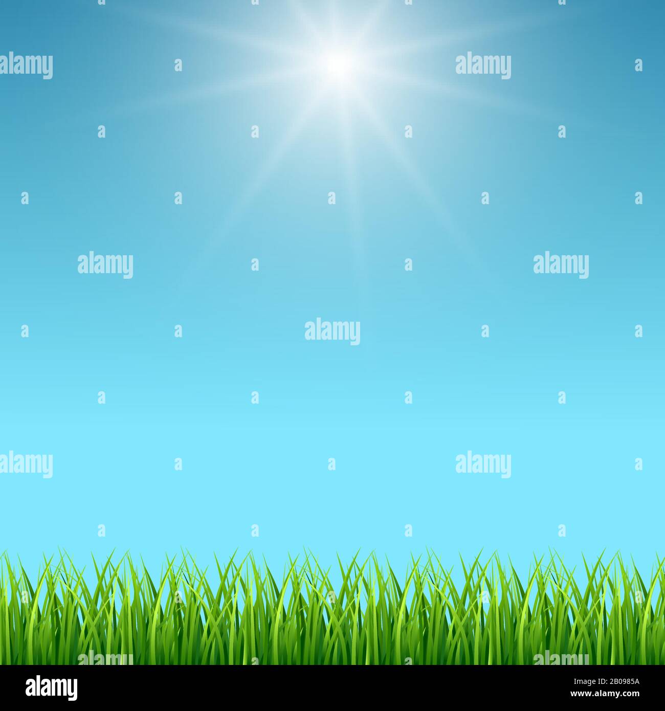 Clean blue sky and green grass vector background. Spring design landscape illustration Stock Vector