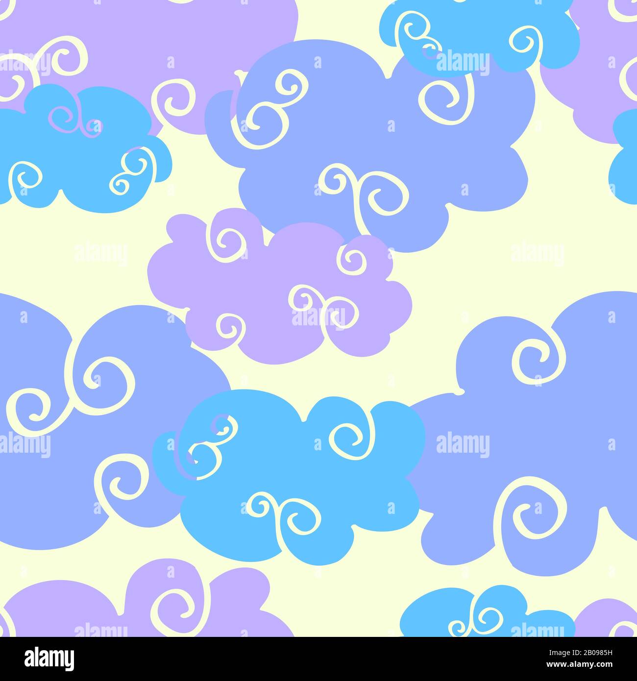 Vector cartoon clouds daytime seamless pattern. Background with colored cloud illustration Stock Vector