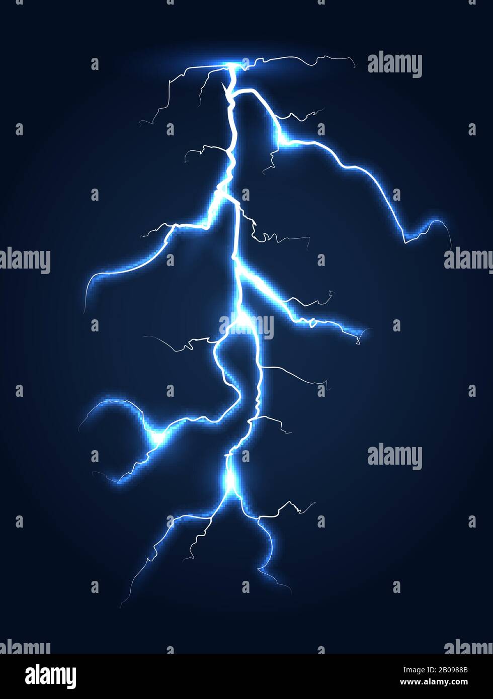 Realistic vector lightning dark night sky. Flash bright electricity illustration Stock Vector