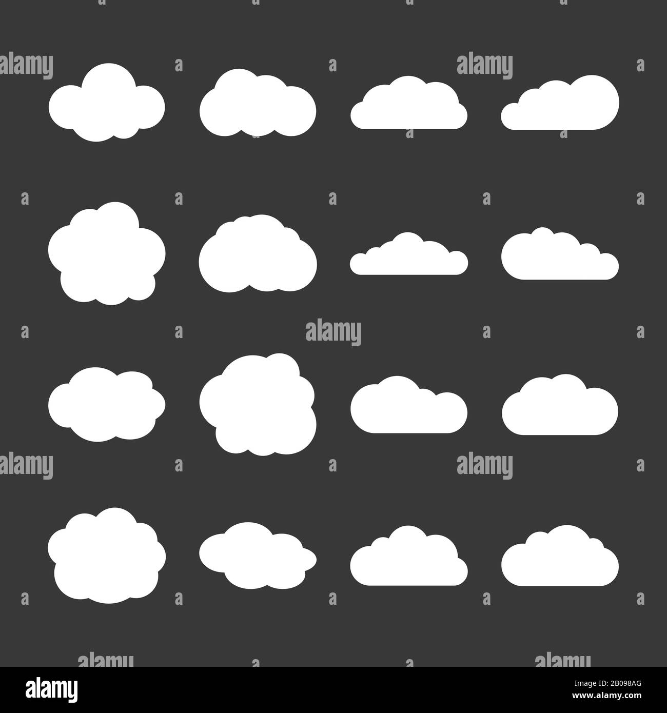 Vector clouds icons in white over gray. Set of elements white clouds illustration Stock Vector