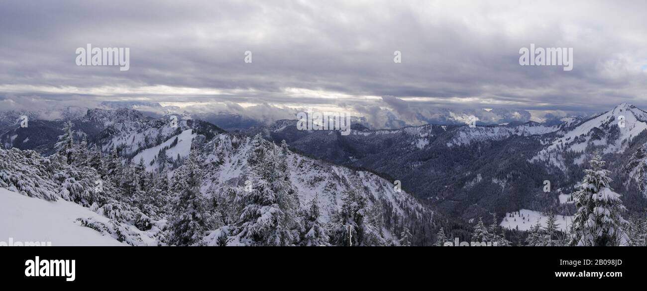 Ruhpolding, Germany: Panorama from the Hochfelln into the Chiemgau Alps Stock Photo