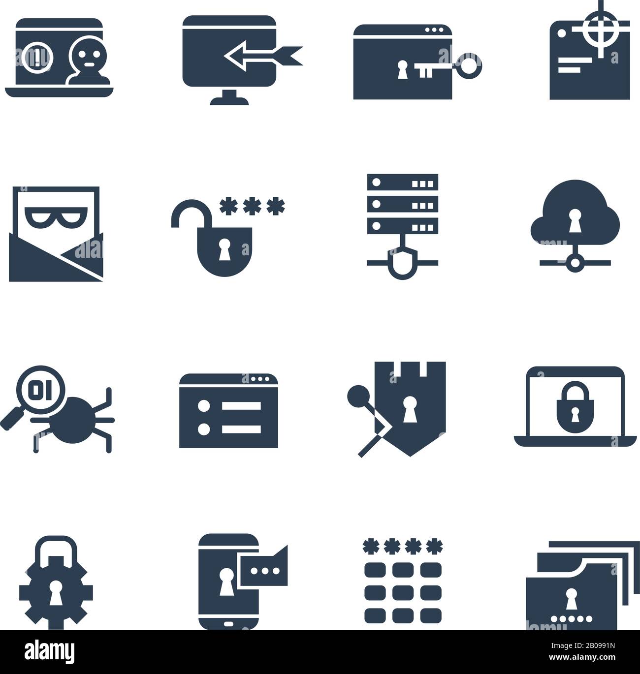 Business security system, web protection vector icons. Digital security system, illustration of protection information Stock Vector