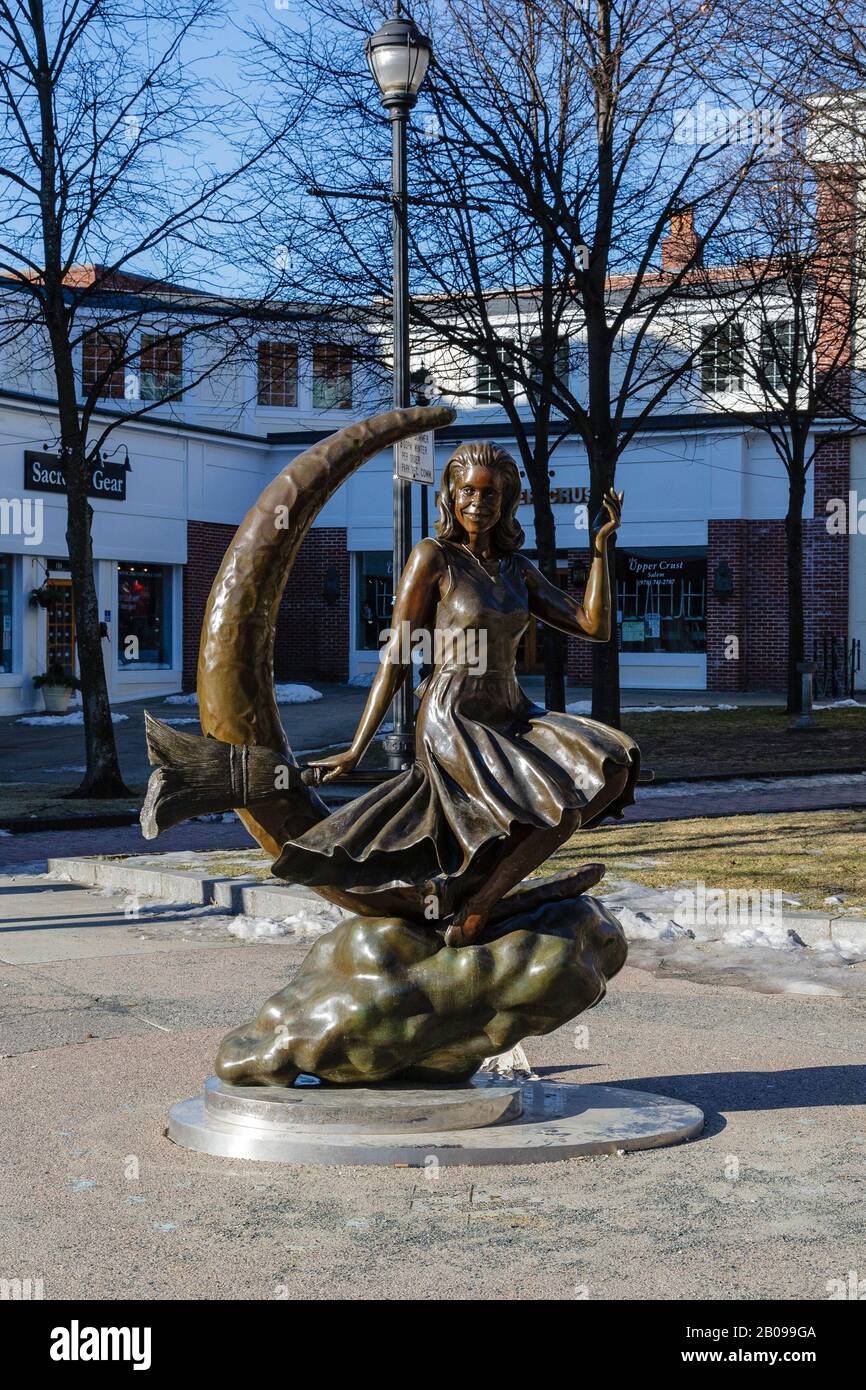 Bewitched TV Land Statue in Salem, Massachusetts during the winter