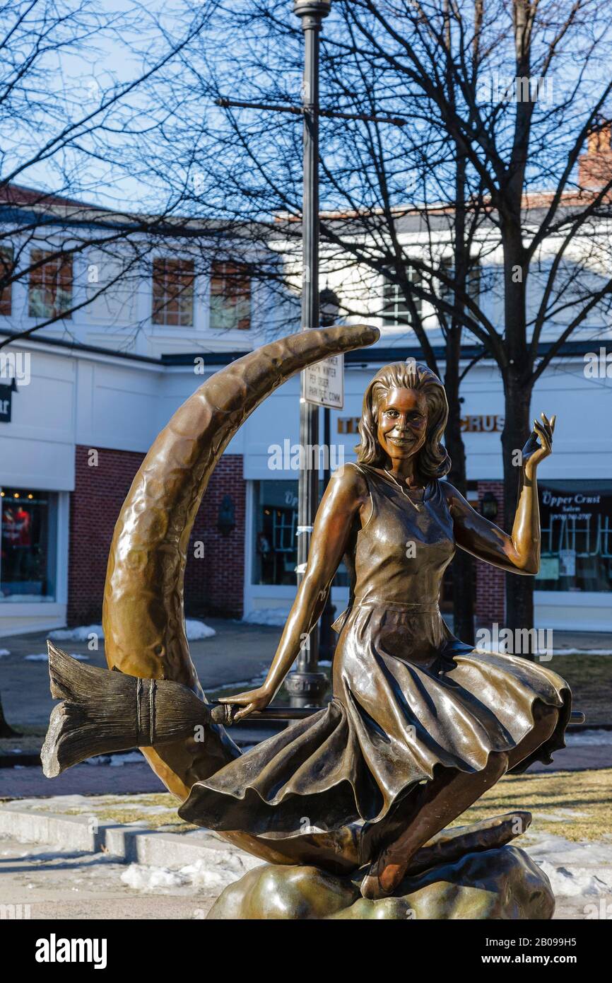 Bewitched TV Land Statue in Salem, Massachusetts during the winter months Stock Photo Alamy