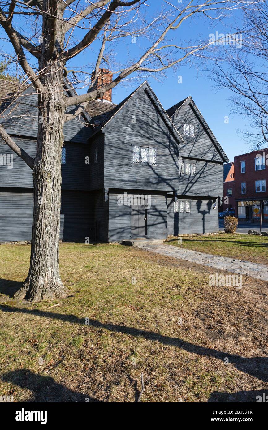 Salem Witch House in Salem, Massachusetts. While known as the Salem Witch House, this was the home of Jonathan Corwin, Stock Photo
