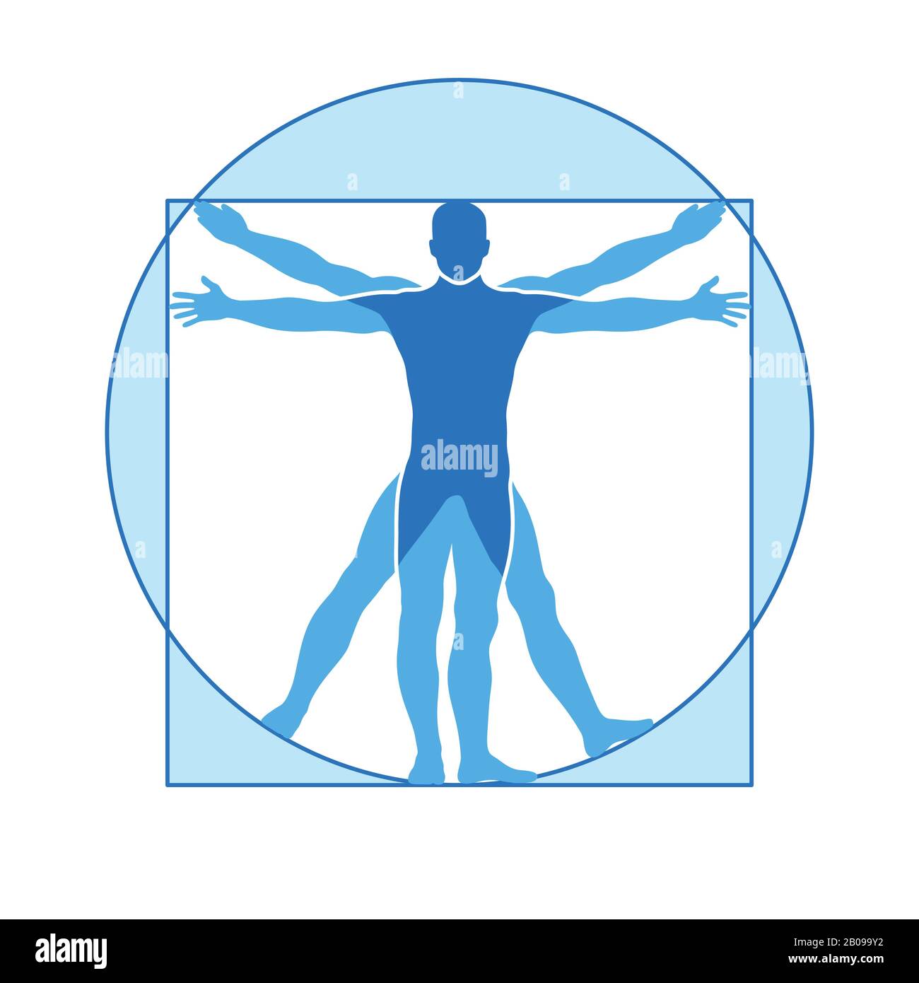 Human body vector icon similar vitruvian man. Like Leonardo da Vinci image vitruvian man, classic proportion form man illustration Stock Vector