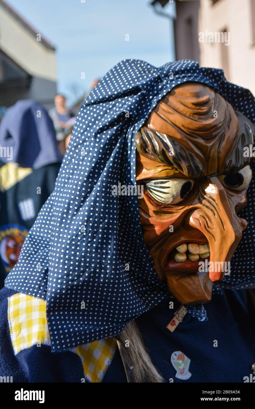 witch mask on the carneval procession in Talheim 2020 Stock Photo
