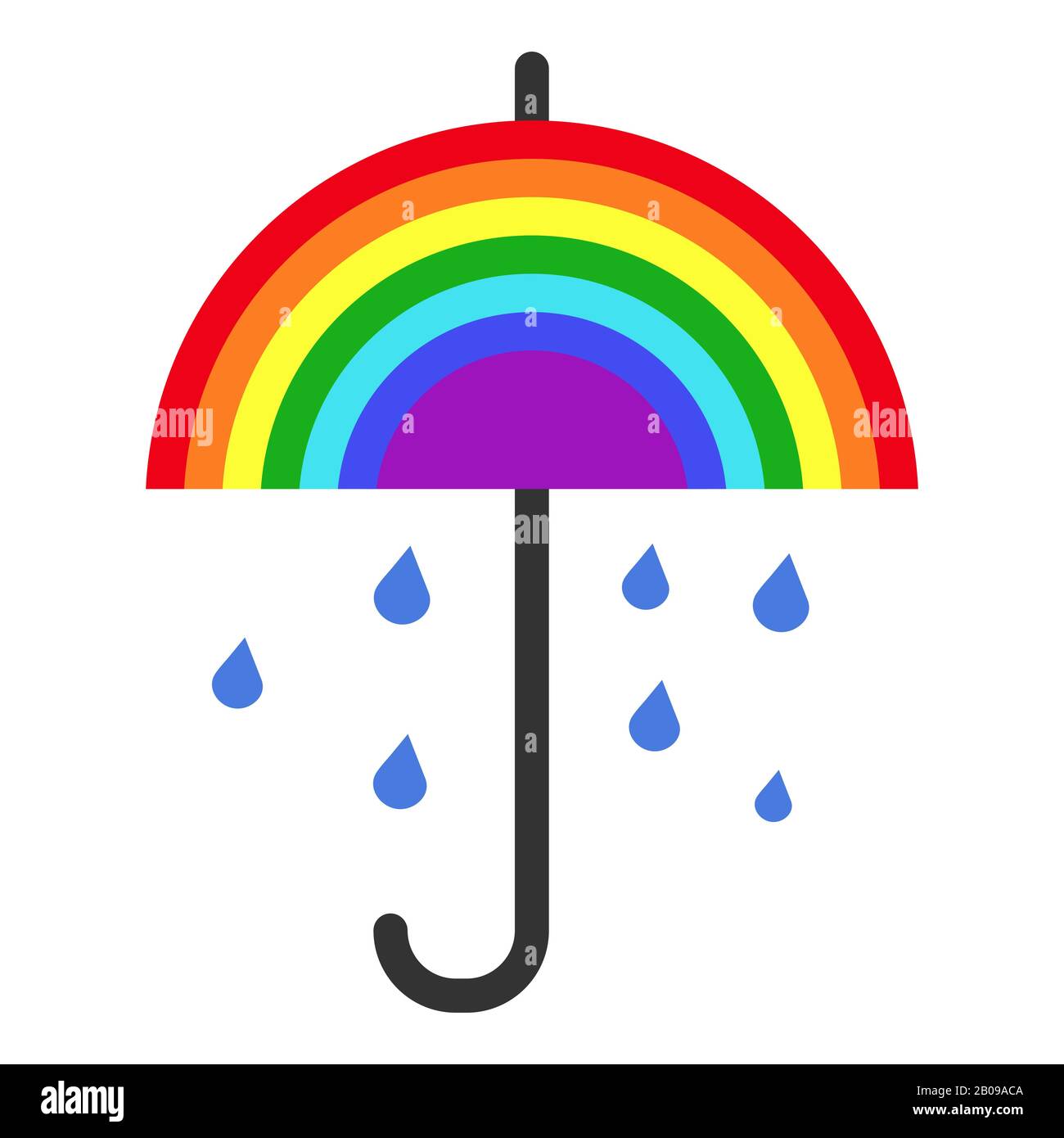 Vector rainbow umbrella and falling rain. Rainy nature design illustration Stock Vector