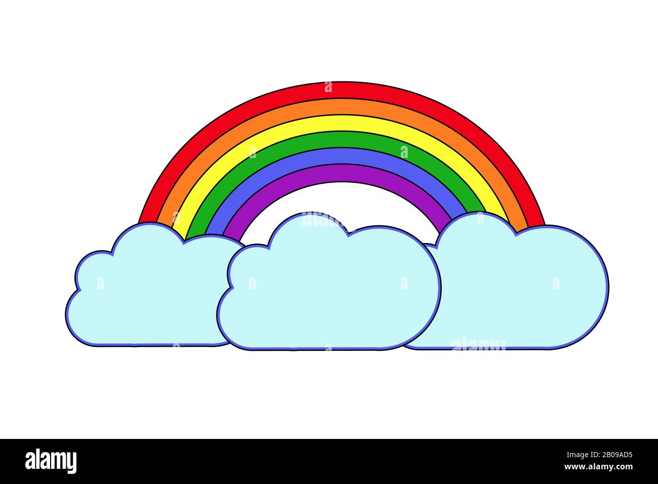 Colored rainbow and clouds on white background vector illustration Stock Vector