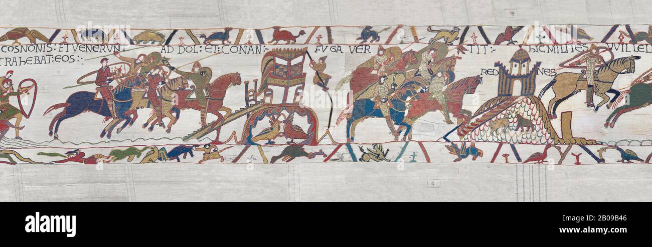 Bayeux Tapestry scene 18: The Norman army of Duke Willam enters Dol and ...